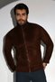 Men's Standard Fit Stand Collar Full Zipper Brown Fleece - 5