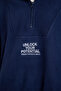 Oversize Fit Wide Fit Zippered Stand Collar Embroidered Fleece Sweatshirt - 3