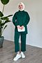 Stone Detailed Zippered Emerald Green Scuba Set