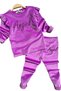 Girls Ruffle Detail Angel Lettering Embroidered Velvet Purple Tights Suit on the Shoulder - 4
