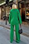 Green Pra Polo Collar Oversize Sweater-Pants Knitted Women's Bottom-Top Set - 5