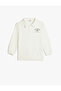 Polo Collar Sweatshirt Dog Print Long Sleeve Cotton