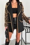 Women's Black Leopard Pattern Sleeves Fur Belt Embroidery Embroidered Cashew Coat - 7