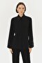 Regular Black Cotton Shirt with Sequin Detail and Flower Embroidered Sleeves