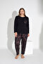 Black Color Long Sleeve Geometric Print Pajamas Set 109