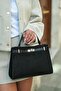 West Black Suede Women's Buckle Tote Bag - 5
