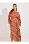 Checked Asymmetric Hem A-Line Maxi Dress - 6