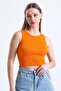 Women's Orange Crew Neck Sleeveless Camisole Tank Top - 2