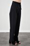 Women's Black High Waist Leather Belt Poplin Trousers - 5