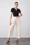 Women's Jewelled Waist Tie Wide Belt Stitched Leg Trousers