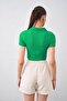 Women's Benetton Green Polo Collar Wrapped Fabric Crop - 5