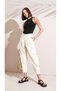 Women's Natural Pleated Herringbone Gabardine Trousers with Waist Pocket Detail