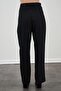 Women's Black High Waist Leather Belt Poplin Trousers - 6