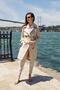 Stone Color 100% Cotton Gabardine Midi (95cm) Lined Belted Women's Trench Coat 1113 - 3