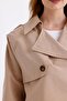 Light Beige 100% Cotton Gabardine Lined Oversize Wide Fit Women's Crop Short Trench Coat 1122 - 5