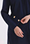 Navy Blue Wide Cuffed 96% Cotton Flexible Poplin Long Tunic Women's Shirt 1160 - 4
