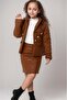 High-Top Sweater Quilted Detailed Jacket Leather Brown Skirt Suit - 2