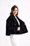 Black 100% Cotton Gabardine Lined Oversize Wide Fit Women's Crop Short Trench Coat 1122 - 2