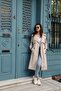 Stone Color Flexible Cotton Gabardine Long (110cm) Unlined Women's Trench Coat 1117 - 2