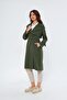 Dark Khaki 100% Cotton Gabardine Long (110cm) Lined Belted Women's Trench Coat 1111 - 3