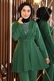 Stone Detailed Belt Suit Emerald 19122 - 2
