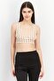 Women Plunging Neck Sleeveless Checkered Crop Top, Brown
