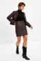 Burgundy Slit Detailed Houndstooth Mini Skirt - 3
