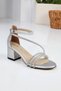 Women's Silver Elegant Stoned Evening Dress Short Heeled Shoes - 5