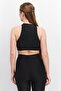 Women Mock Neck Sleeveless Textured Crop Top, Black - 4