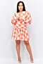 Women Gingham Print Mini Dress, Orange - 3