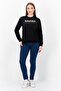 Women Crew Neck Long Sleeve Brand Logo Sweatshirt, Black - 2