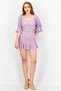 Women Petite Puffed Sleeve Polka Dot Cupped Belted Mini Dress, Lavender - 3