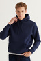 Navy Blue Cotton Men's Set - Hooded, Kangaroo Pocket, Standard Fit - 2
