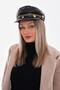 Chained Pu Leather Quilted Black Cap Hat - 3