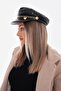 Chained Pu Leather Quilted Black Cap Hat - 4