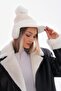 Brimmed Ecru Cap Hat with Pompom Ear Cover - 4