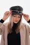 Chained Pu Leather Quilted Black Cap Hat - 2