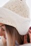 Brimmed Ecru Cap Hat with Pompom Ear Cover - 7