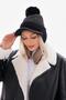Black Cap Hat with Pompom Ear Cover and Brim - 3