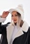 Brimmed Ecru Cap Hat with Pompom Ear Cover - 3