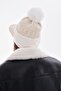 Brimmed Ecru Cap Hat with Pompom Ear Cover - 6