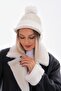 Brimmed Ecru Cap Hat with Pompom Ear Cover - 2