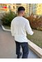 Sweater Natural Knitted Cotton Crew Neck Non-Pilling Ripped Detailed Laser Cut Knitwear Sweater - 4