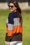 Bicycle Round-Neck Long-Sleeve Color-Blocked Rib-Knit Skirt with Elastic Waistband Knit Sweater - 5