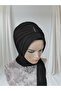 Black Silvery Zircon Ready Turban Ready Wrap Evening Dress Wrap - 4