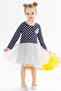 Girl's Long Sleeve Dress Tulle Bow Age 1.5-5, Navy Blue