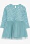 Girl's Long Sleeve Dress Tulle Flower Patterned 3-8 Years, Water Green - 6
