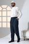Men's Relaxed Fit Elastic Waist Pocket Hajj and Umrah Fabric Shalwar Trousers - Navy Blue (Isr) - 3