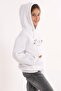 Cat Printed Kangaroo Pocket White Color Girl's Hooded Sweatshirt - 5