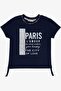 Girl's T-Shirt Text Printed Glitter Side Gathered 9-14 Years, Navy Blue